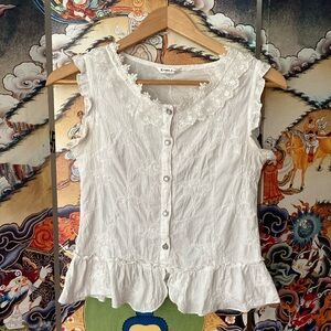 Elegant White Lace Button-Up Blouse